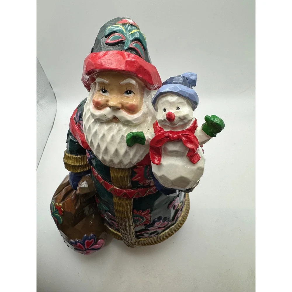 Santa Claus Figurine with Snowman and Gift‎ Sack Festive Holiday Decor